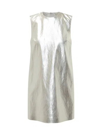 Msgm Metallic Suit Vest Mini Dress In Silver