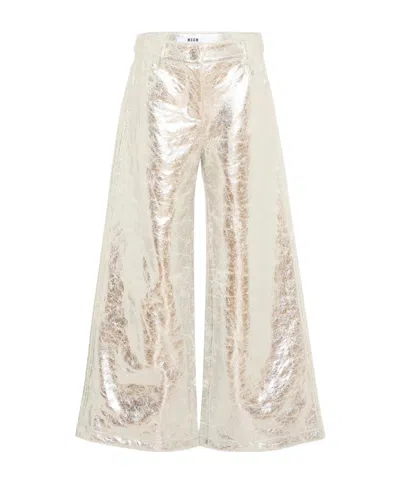 Msgm Metallic-effect Wide-leg Trousers In Neutral