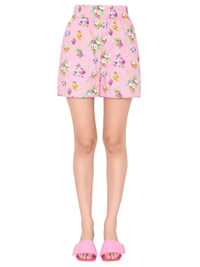 Msgm Micro Bouquet Print Shorts In Pink