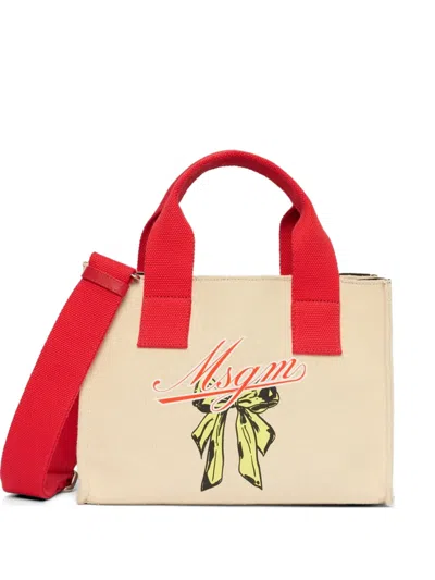 Msgm Micro Logo-detail Tote Bag In Neutral