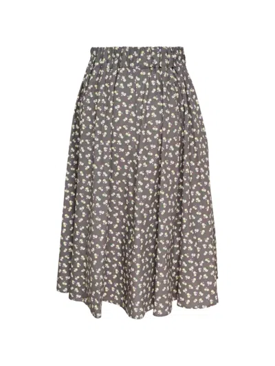 Msgm Mid Floral-print Pleated Skirt In Gray