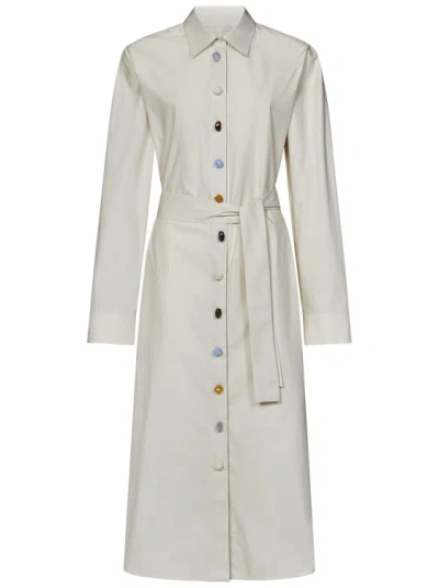 Msgm Midi Beige Cotton Poplin Shirtdress In Grey