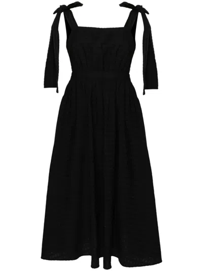 Msgm Popeline Sleeveless Midi Dress In Nero