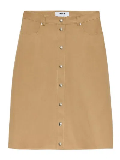 Msgm Midi Skirt With Buttons In Brown