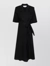 Msgm Midi Wrap Dress With Front Tie And Pockets In Black