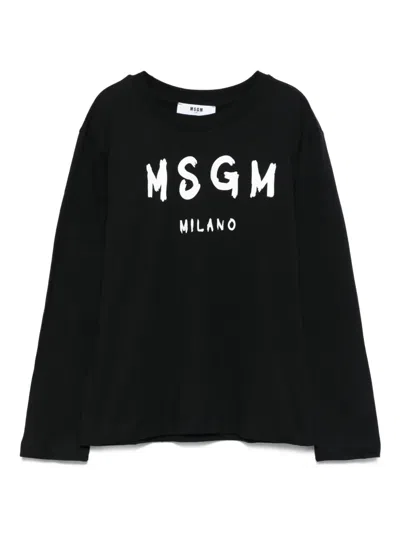 Msgm Kids' Milano Logo Long-sleeve Top In Black