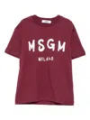 Msgm Burgundy T-shirt For Kids With White Logo In Red