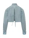 Msgm Mini Checkered Short Sleeve Shirt In Light Blue