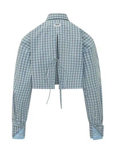Msgm Mini Checkered Short Sleeve Shirt In Light Blue