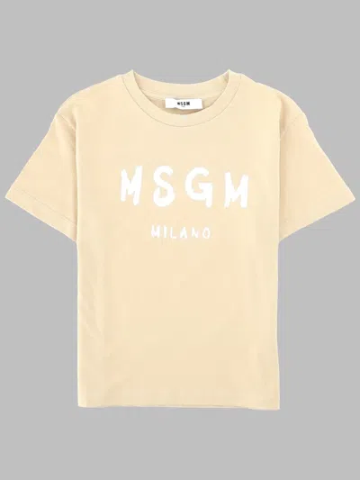 Msgm Mini Cotton Unisex T-shirt In Neutral