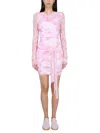 Msgm Sheer Sleeve Mini Dress Tie-dye Pattern