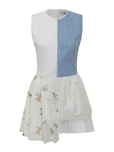 Msgm Mini Dress In White And Blue Cotton