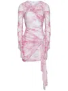 Msgm Sheer Sleeve Mini Dress Tie-dye Pattern In Pink