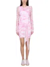 Msgm Sheer Sleeve Mini Dress Tie-dye Pattern In Pink