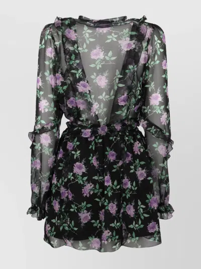 Msgm Mini Dress With Ruffles And Tie Neck