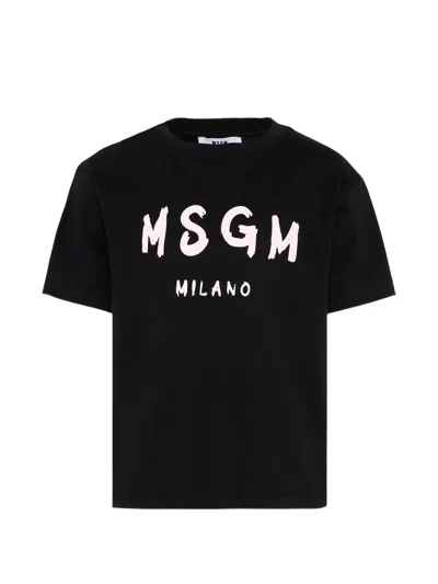Msgm Mini Graphic T-shirt For Boys In Black