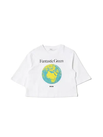 Msgm Mini Organic Cotton T-shirt For Girls In White