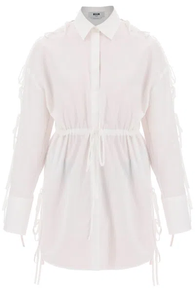 MSGM MINI SHIRT DRESS WITH CUT-OUTS AND BOWS