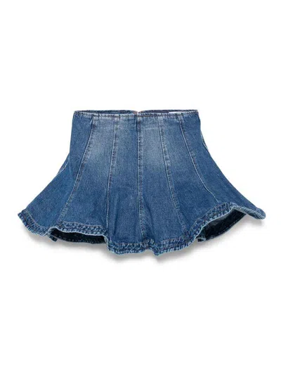 Msgm Mini Skirt In Faded Blue Cotton Denim