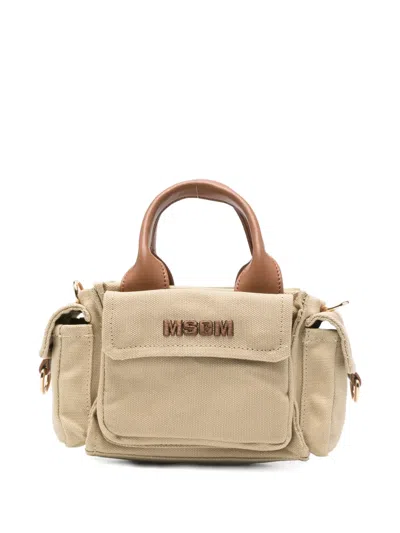 Msgm Kids' Mini Top-handle Pocket Bag In Neutral