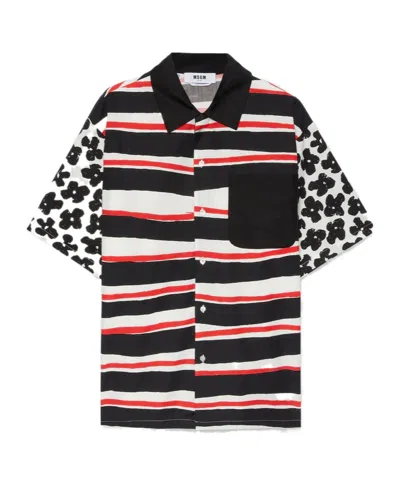 MSGM MIXED-PRINT POPLIN SHIRT
