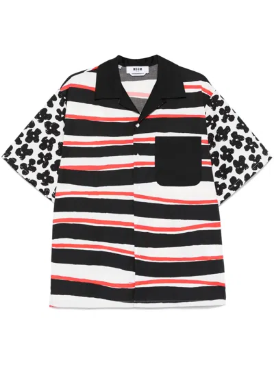 Msgm Popeline-hemd Mit Print-mix In Schwarz