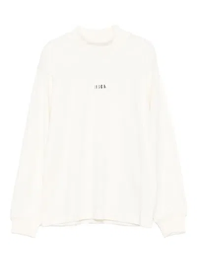 Msgm Kids' Mock-neck Logo Top In White