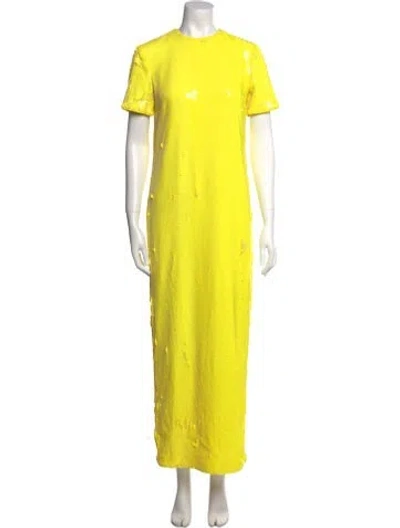 Pre-owned Msgm Mock Neck Long Dress W/ Tags In Yellow