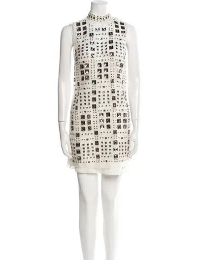 Pre-owned Msgm Mock Neck Mini Dress W/ Tags In Neutral