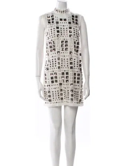 Pre-owned Msgm Mock Neck Mini Dress W/ Tags In White