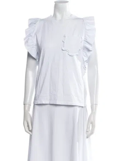 Pre-owned Msgm Mock Neck Short Sleeve Top In White