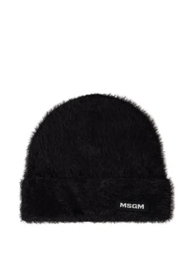 Msgm Mohair Logo Beanie In Black