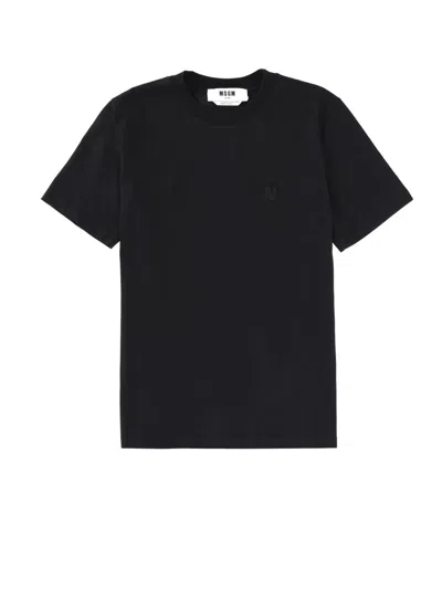 Msgm Crew Neck Short Sleeve Fitted Top In Black