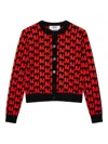 Msgm Monogram-pattern Button-up Cardigan In Red