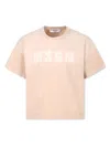 Msgm Beige T-shirt For Girl With Logo In Neutrals