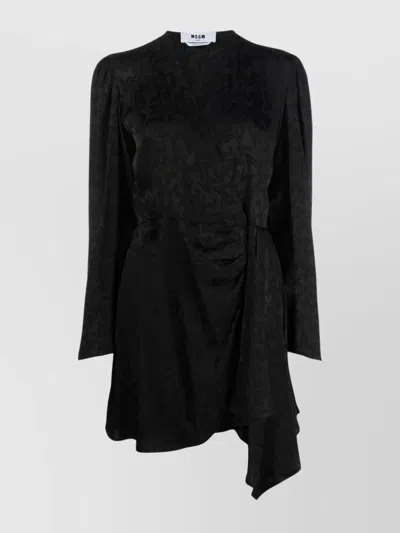 MSGM MONOGRAM PRINT WRAP DESIGN ASYMMETRIC HEM DRESS