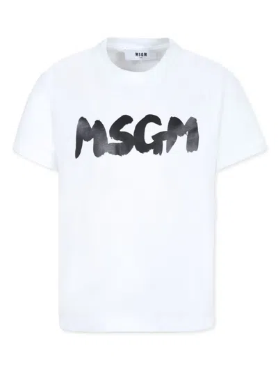 Msgm White T-shirt For Kids With Logo