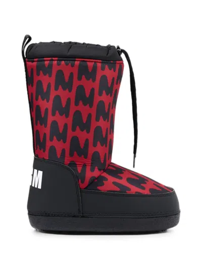 Msgm Kids' Monogram-print Snow Boots In Red