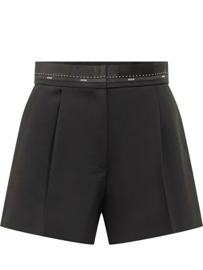 Msgm Black Shorts With Waist Detail
