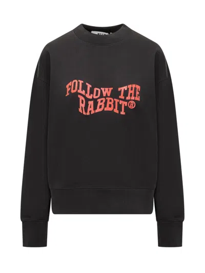 Msgm Black Sweatshirt With Follow The Rabbit Print