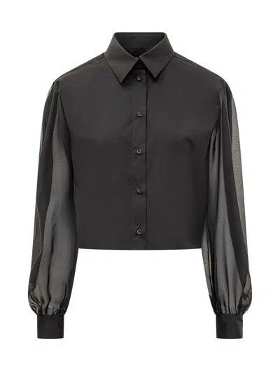 Msgm Crop Shirt With Transparent Sleeves In Black