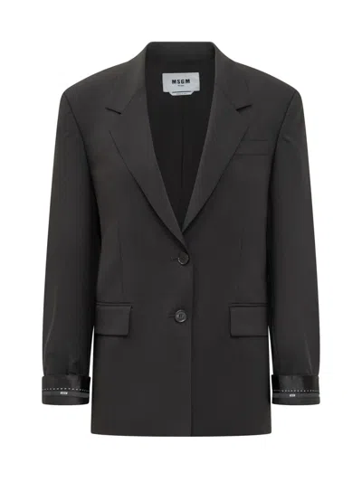 Msgm Double-breasted Blazer With Contrast Cuffs In Black