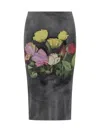 Msgm Roses Bouquet-print Midi Skirt In Gray