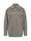 Msgm Plaid Shirt With Embroidery In Gray