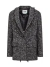 Msgm Tweed Blazer With Fringes In Black