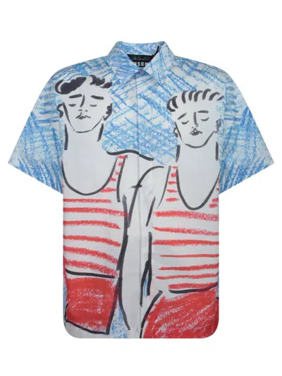 Msgm Multi-illustration Shirt With Relaxed Fit In Multicolor