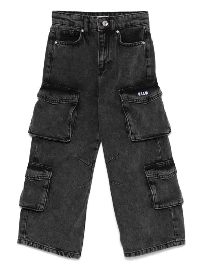 Msgm Kids' Multi-pocket Cargo Jeans In Black