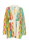 Msgm Cotton V-neck Cardigan With Waist Tie In Multicoloured