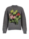Msgm Multicolor Crewneck Sweater With Maxi Embroidery On The Front In Wool Blend Woman In Gray