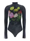 Msgm Multicolor High Neck Top With Floral Print In Fabric Woman In Multi